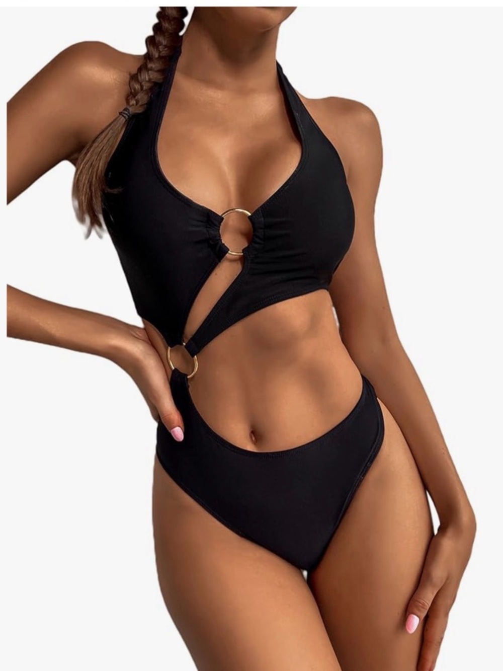Hilinker Women's O-Ring Cutout Halter One Piece Swimsuit High Cut Bathing Suit